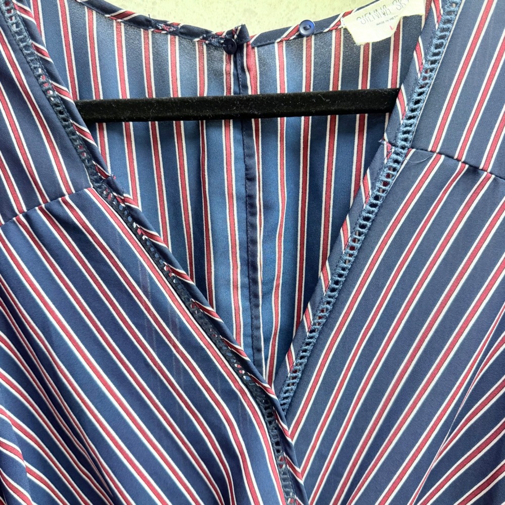 Sienna Sky Large Blue Red Striped V Neck Short Sleeve Elastic Waist Jumpsuit - Picture 3 of 8